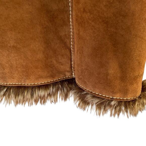 Wilsons Leather Pelle Studio Penny Lane Long Brown Suede Faux Fur Coat size XL - Picture 9 of 11